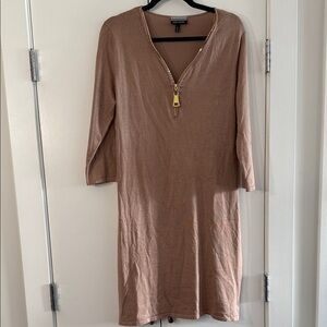 Allison Brittney Taupe Knit Dress with Gold Zipper